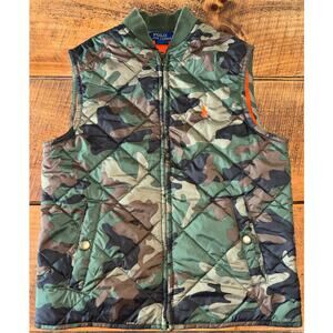 Polo Ralph Lauren Boys Green Brown Camo Lightweight Puffer Vest Size 8